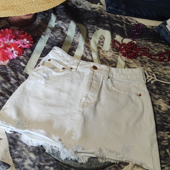 Bershka Denim Cutoff Micro Mini Skirt White 2 - Picture 1 of 7